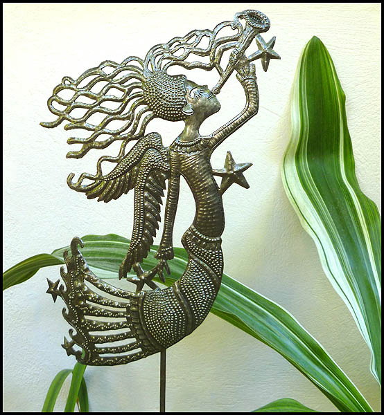 Angel Garden Plant Stick - Garden Accents - Haitian Metal Art - Outdoor Metal Art - 12"
